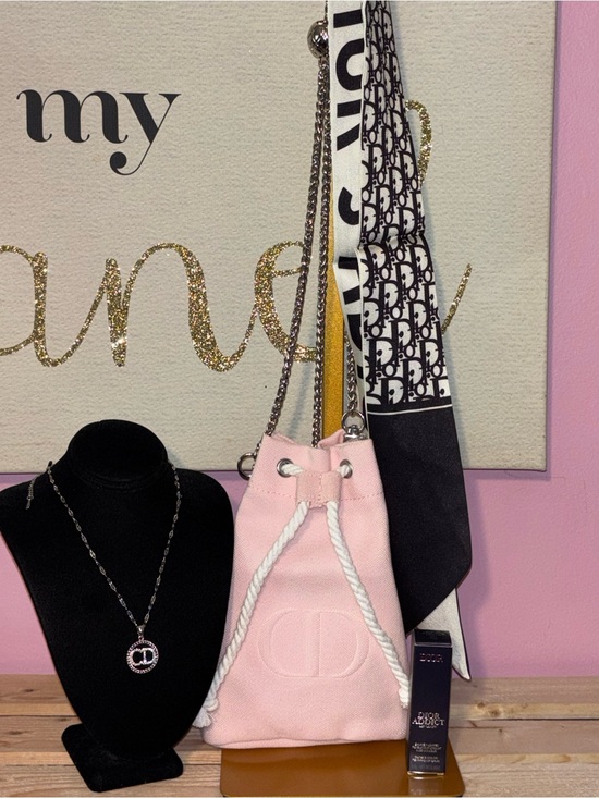 Dior Handbags - Dior Pink Canvas mini Bucket Bag lip glow bundle